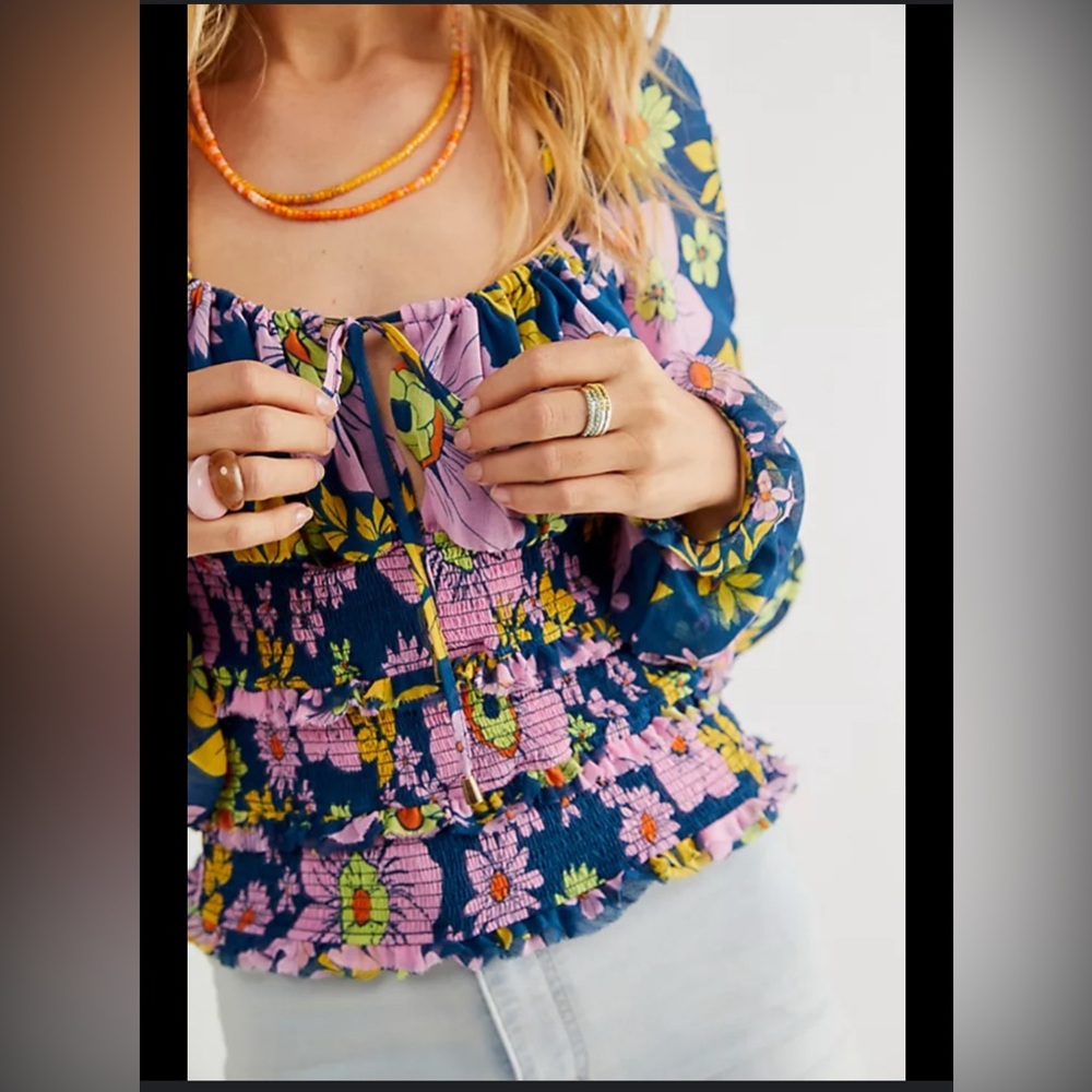 Free People Floral Blouse in Pink and Yellow